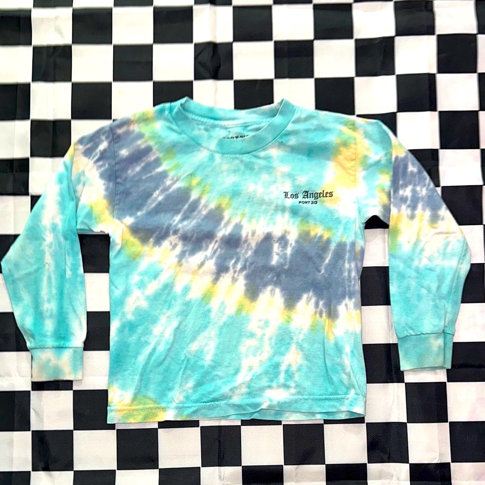 Port 213 Boys Los Angeles Kids Long Sleeve Tie-Dye Shirt - Blue and Yellow XS